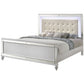 Lee King Size Bed LED Tufted Faux Leather Upholstery Textured White By Casagear Home BM308813