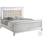 Lee Queen Size Bed, LED, Tufted Faux Leather Upholstery, Textured White By Casagear Home