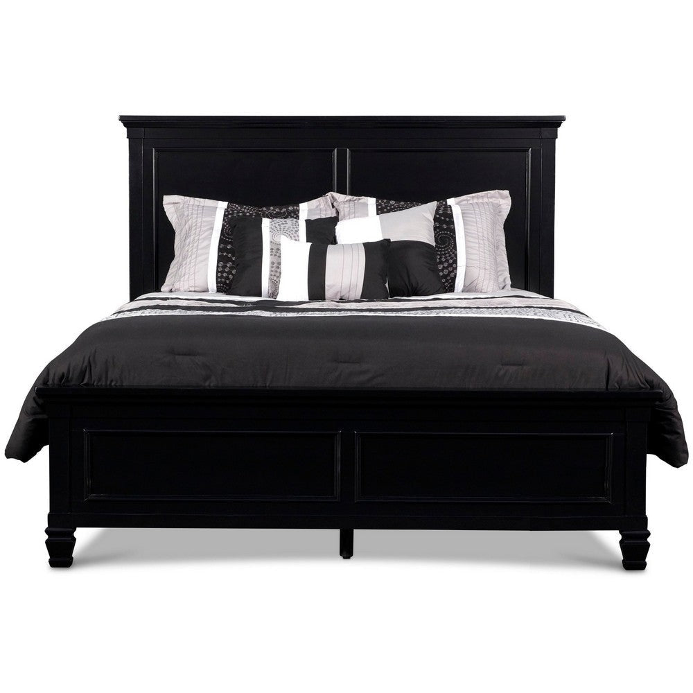 Umi King Size Bed Classic Panel Design with Molded Details Black Wood By Casagear Home BM308817