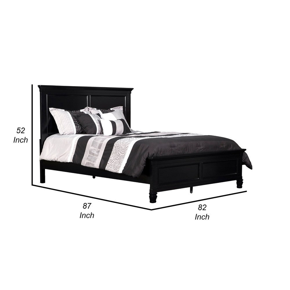 Umi King Size Bed Classic Panel Design with Molded Details Black Wood By Casagear Home BM308817