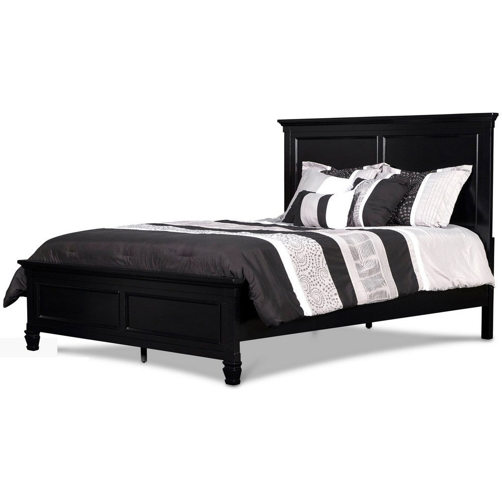 Umi Queen Size Bed Classic Panel Design with Molded Details Black Wood By Casagear Home BM308818