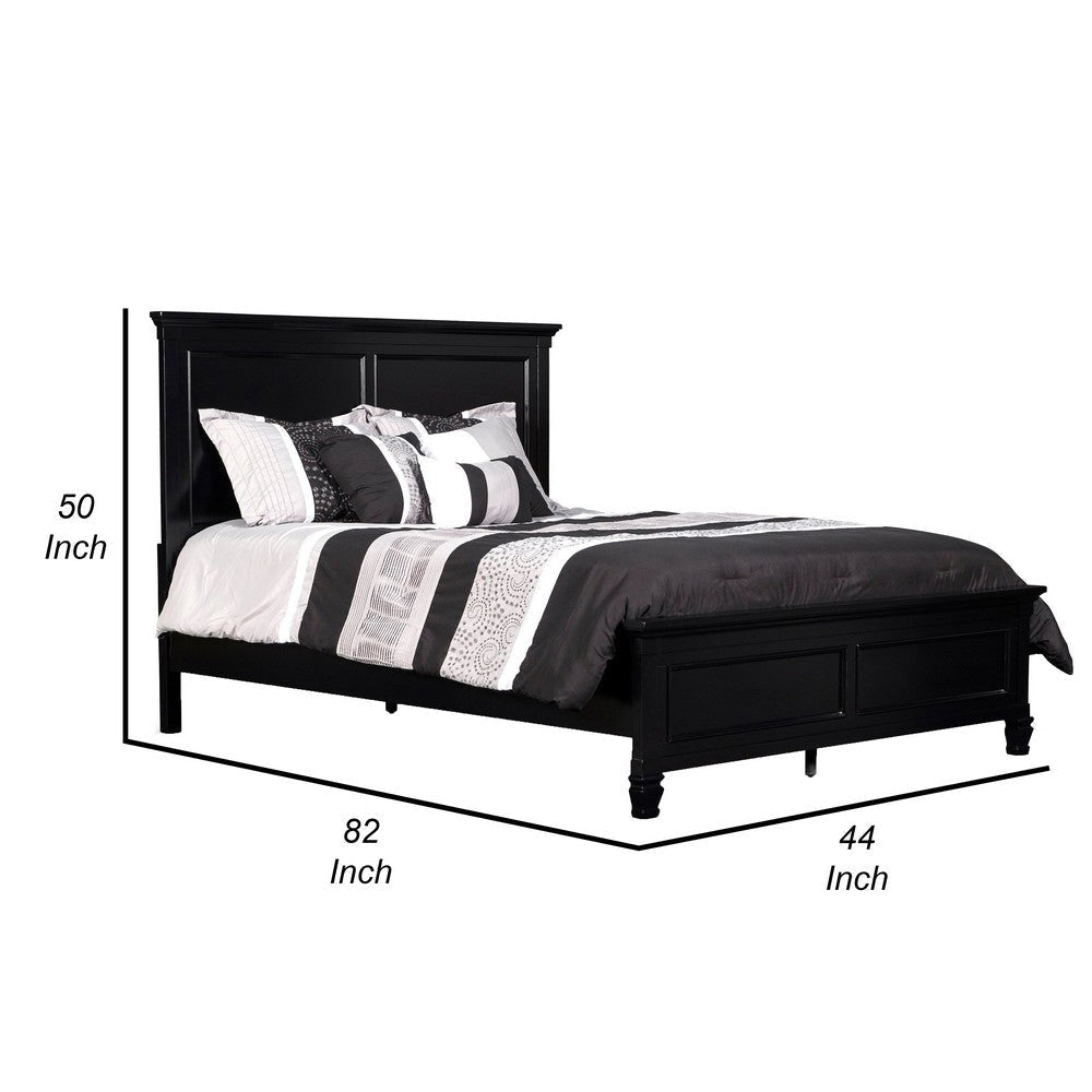 Umi Twin Size Bed Classic Panel Design with Molded Details Black Wood By Casagear Home BM308820