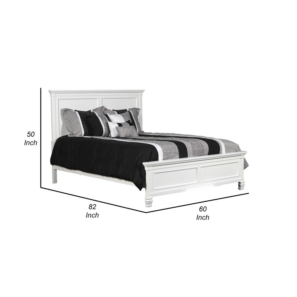 Umi Full Size Bed Classic Panel Design with Molded Details White Wood By Casagear Home BM308827