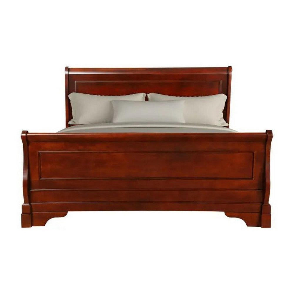 Verl King Size Bed Classic Sleigh Panel Design Rich Brown Poplar Wood By Casagear Home BM308829