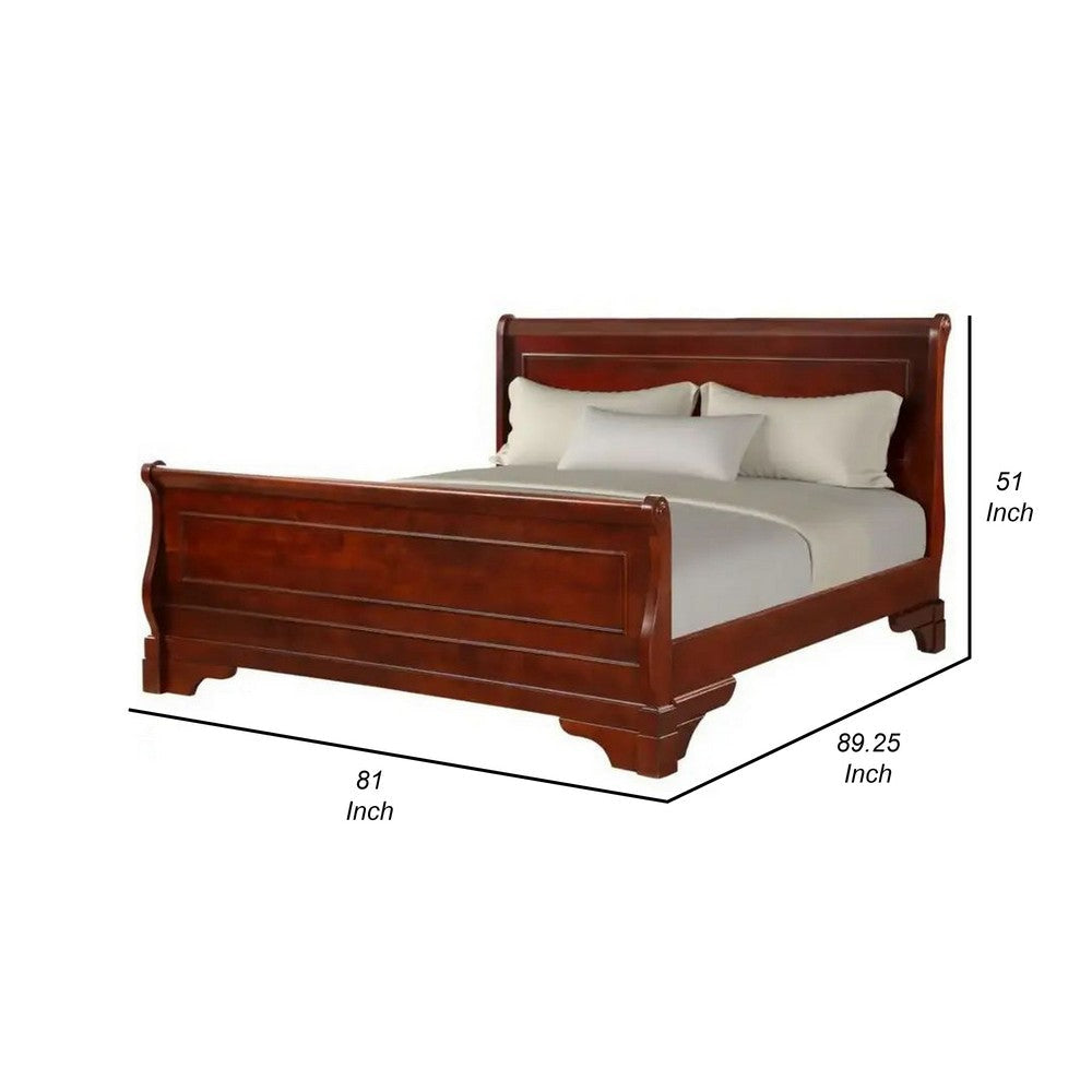 Verl King Size Bed Classic Sleigh Panel Design Rich Brown Poplar Wood By Casagear Home BM308829