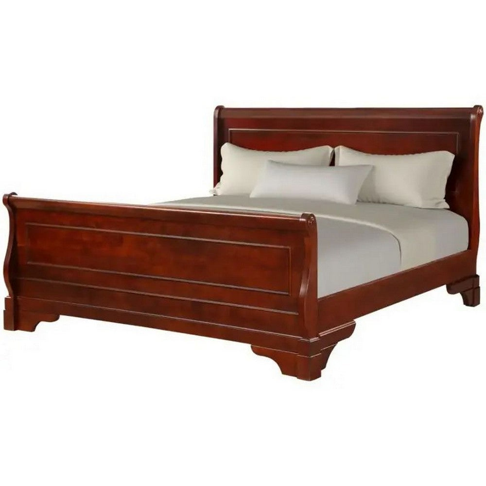 Verl King Size Bed, Classic Sleigh Panel Design, Rich Brown Poplar Wood By Casagear Home