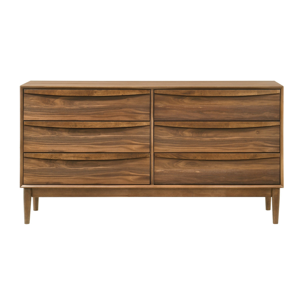 Mian 55 Inch Wide Dresser 6 Drawer Linear Undercut Handle Walnut By Casagear Home BM308839