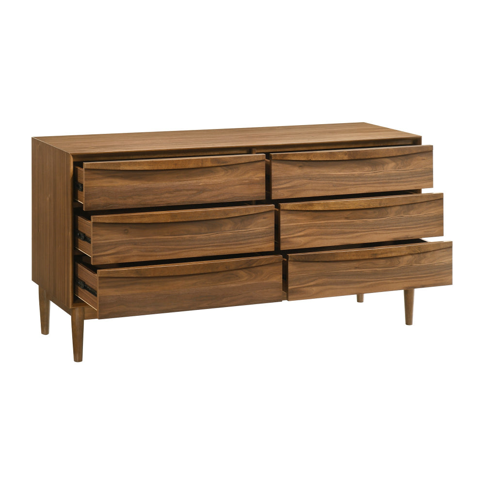 Mian 55 Inch Wide Dresser 6 Drawer Linear Undercut Handle Walnut By Casagear Home BM308839