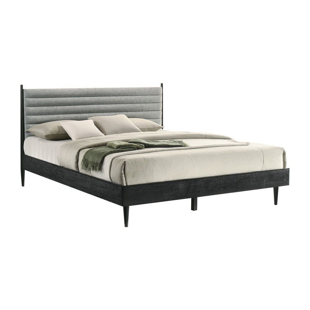 Mian King Platform Bed Frame, Channel Tufted, Black, Gray Upholstery By Casagear Home