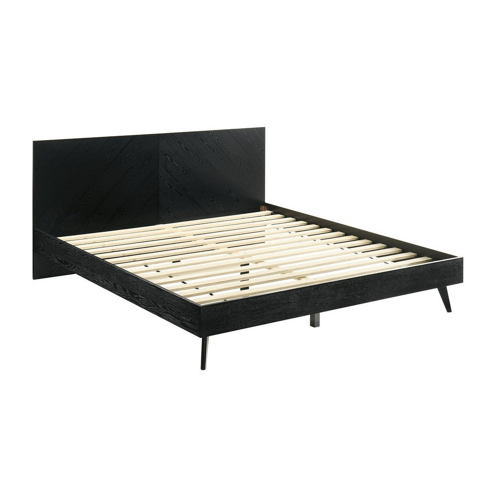 Saly King Platform Bed Frame Tapered Legs Diagonal Grain Finish Black By Casagear Home BM308845