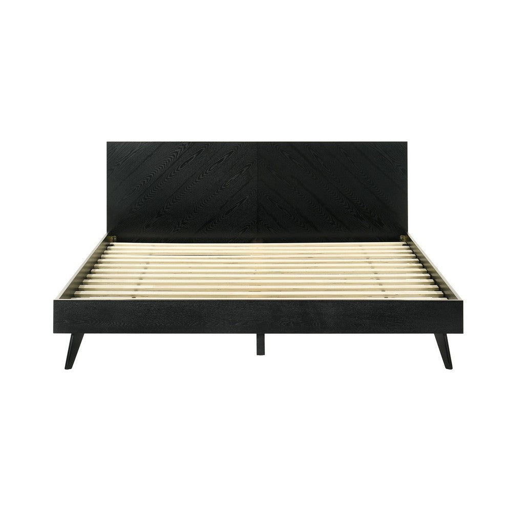 Saly King Platform Bed Frame Tapered Legs Diagonal Grain Finish Black By Casagear Home BM308845