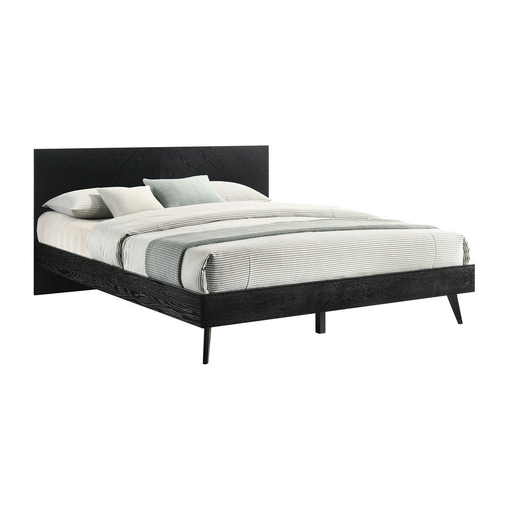 Saly King Platform Bed Frame, Tapered Legs, Diagonal Grain Finish, Black By Casagear Home