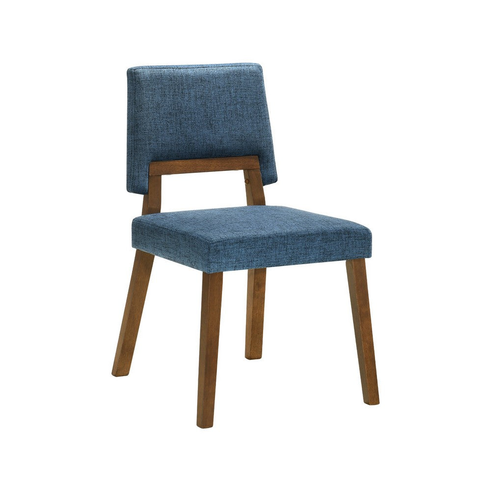 Yumi 23 Inch Dining Chair Set of 2 Blue Fabric Seat Walnut Brown By Casagear Home BM308858