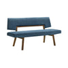 Yumi 63 Inch Dining Bench Seat and Back with Blue Fabric Walnut By Casagear Home BM308861