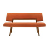 Yumi 63 Inch Dining Bench, Seat and Back with Orange Fabric, Walnut  By Casagear Home