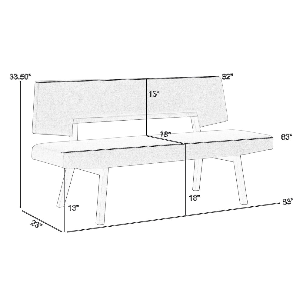 Yumi 63 Inch Dining Bench Seat and Back with Charcoal Fabric Walnut By Casagear Home BM308863