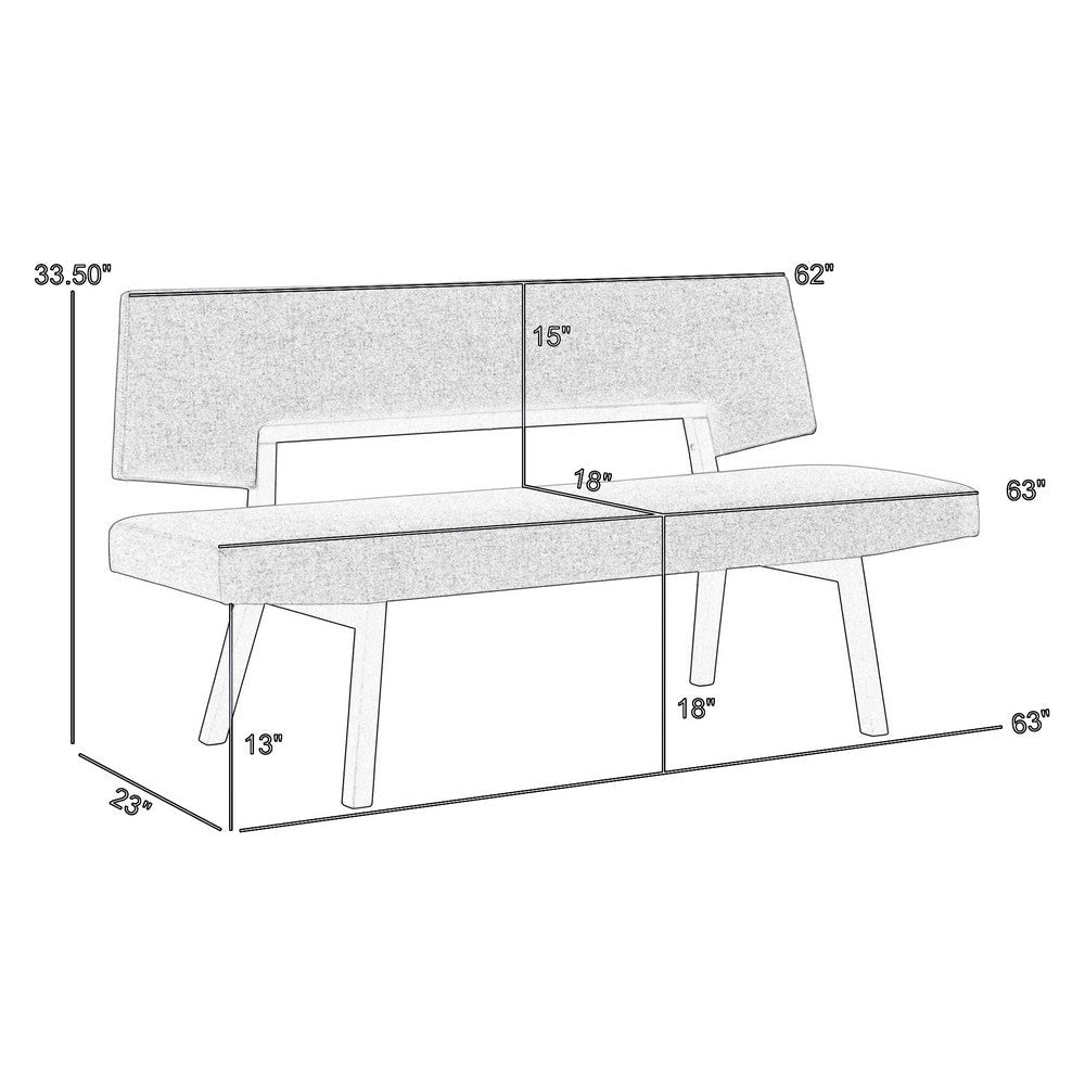 Yumi 63 Inch Dining Bench Seat and Back with Charcoal Gray Fabric Black By Casagear Home BM308864