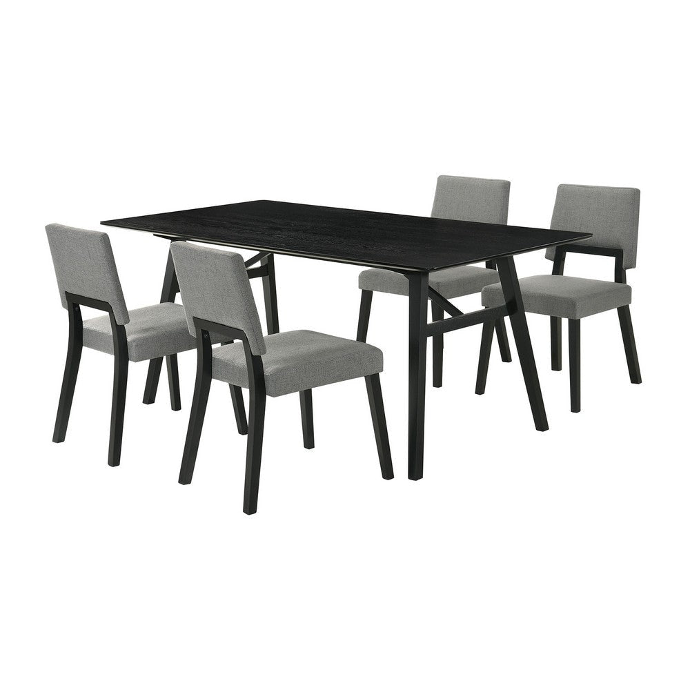 Yumi 5 Piece Dining Table Set, 4 Chairs with Charcoal Gray Fabric, Black By Casagear Home