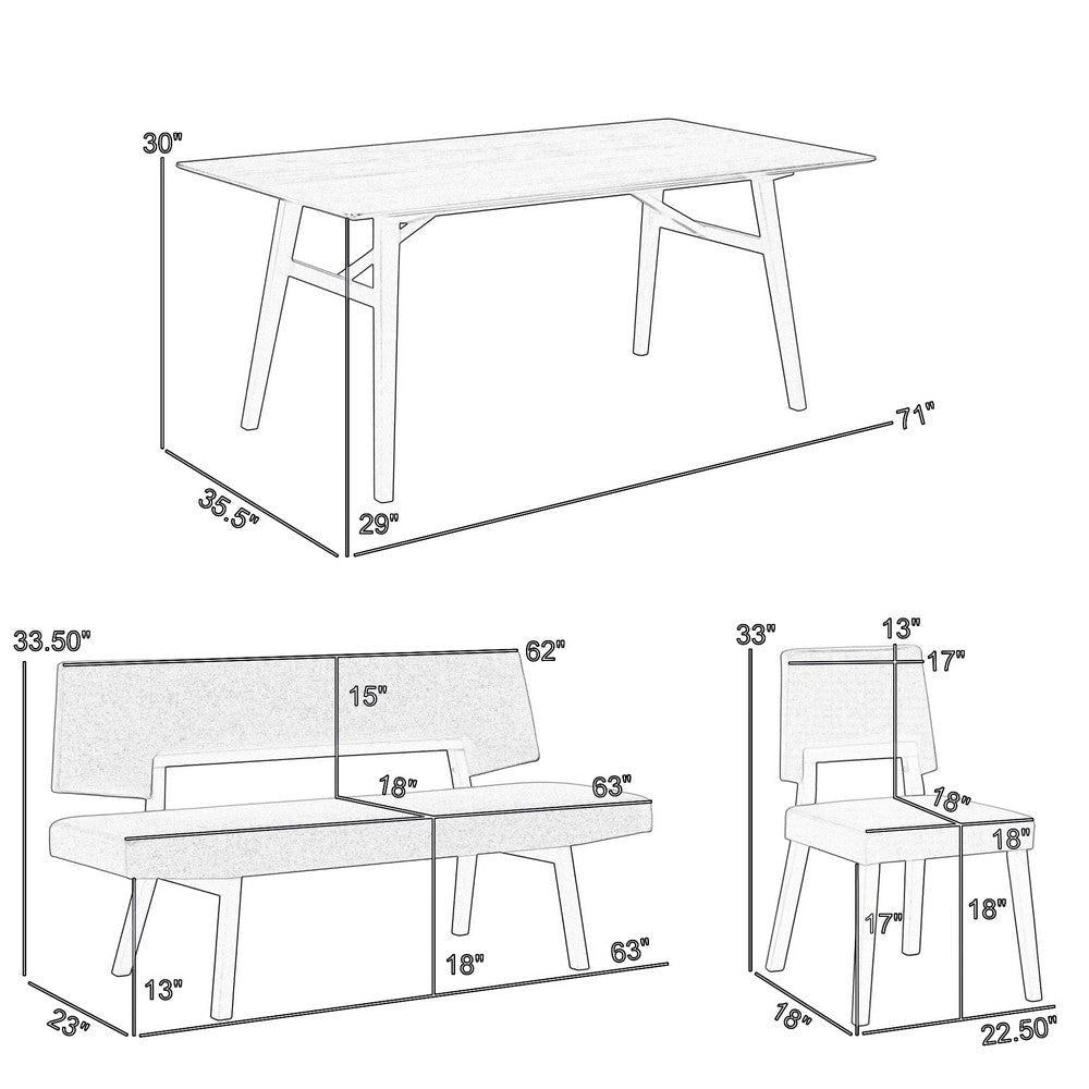 Yumi 6 Piece Dining Table Set Chairs Bench in Charcoal Fabric Black By Casagear Home BM308867