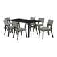 Yumi 7 Piece Dining Table Set, 6 Chairs in Charcoal Gray Fabric, Black By Casagear Home