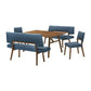 Yumi 5 Piece Dining Table Set, Chairs and Benches, Blue Fabric, Wood Brown By Casagear Home