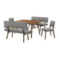 Yumi 5 Piece Dining Table Set, Chairs and Benches, Gray Fabric, Wood Brown By Casagear Home