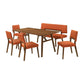 Yumi 6 Piece Dining Table Set, Chairs, Bench, Orange Fabric, Wood Brown By Casagear Home