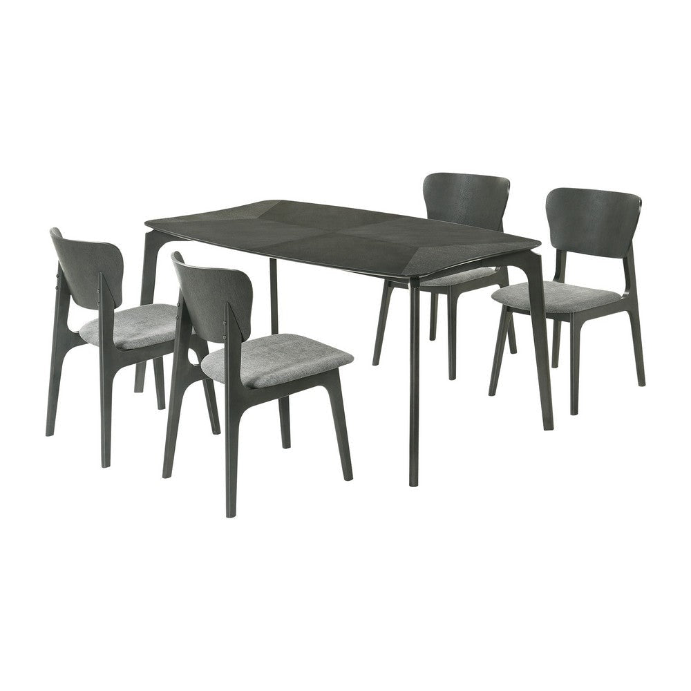 Kalie 5 Piece Dining Table Set with 4 Chairs, Gray Fabric Upholstery By Casagear Home