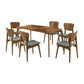 Kalie 7 Piece Dining Table Set with 6 Chairs, Charcoal Fabric, Walnut Brown By Casagear Home