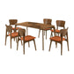 Yumi 7 Piece Dining Table Set with 6 Chairs, Orange Fabric, Walnut Brown By Casagear Home