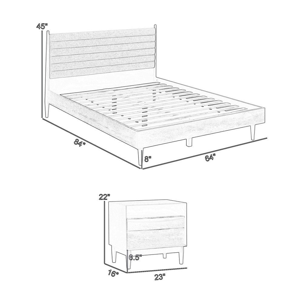 Mian Bedroom 3 pcs Set Queen Platform Bed and Nightstand Black Gray By Casagear Home BM308892