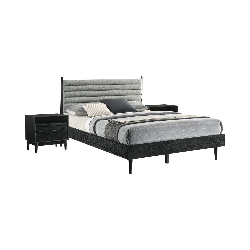 Mian Bedroom 3 pcs Set, Queen Platform Bed and Nightstand, Black, Gray By Casagear Home