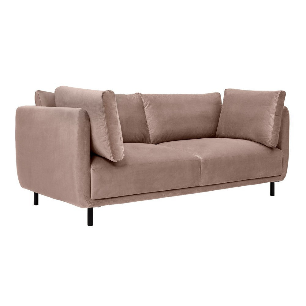 Ayi 79 Inch Sofa 2 Throw Pillows Cushioned Rose Mauve Velvet Upholstery By Casagear Home BM308897