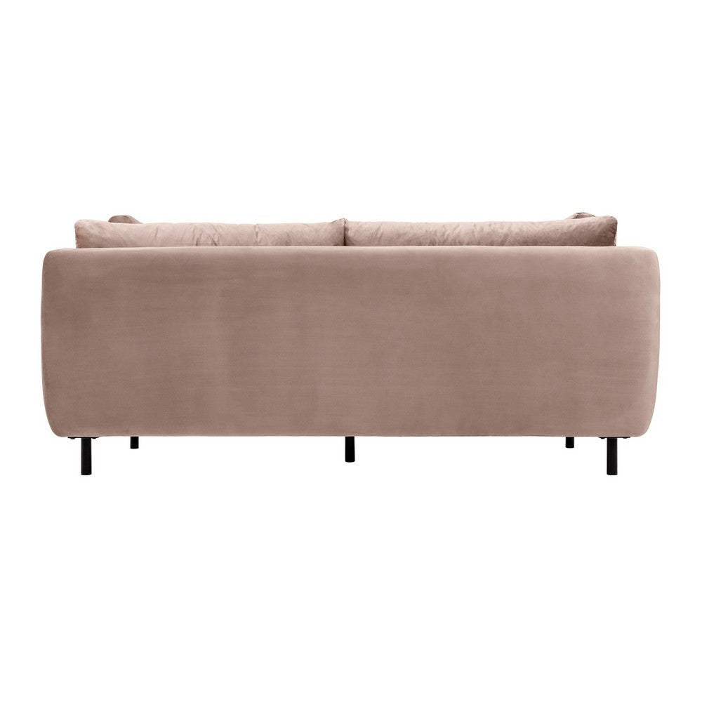 Ayi 79 Inch Sofa 2 Throw Pillows Cushioned Rose Mauve Velvet Upholstery By Casagear Home BM308897