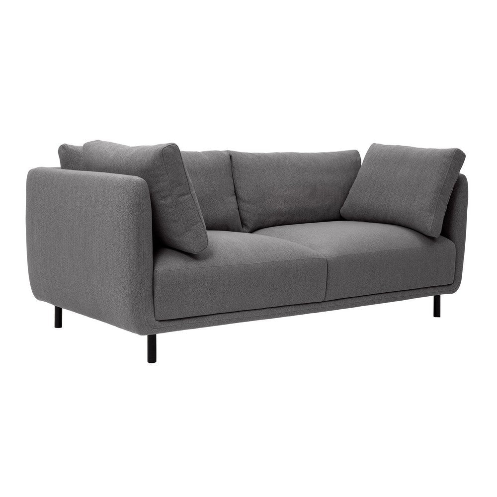 Ayi 79 Inch Sofa 2 Throw Pillows Cushioned Gray Polyester Upholstery By Casagear Home BM308898