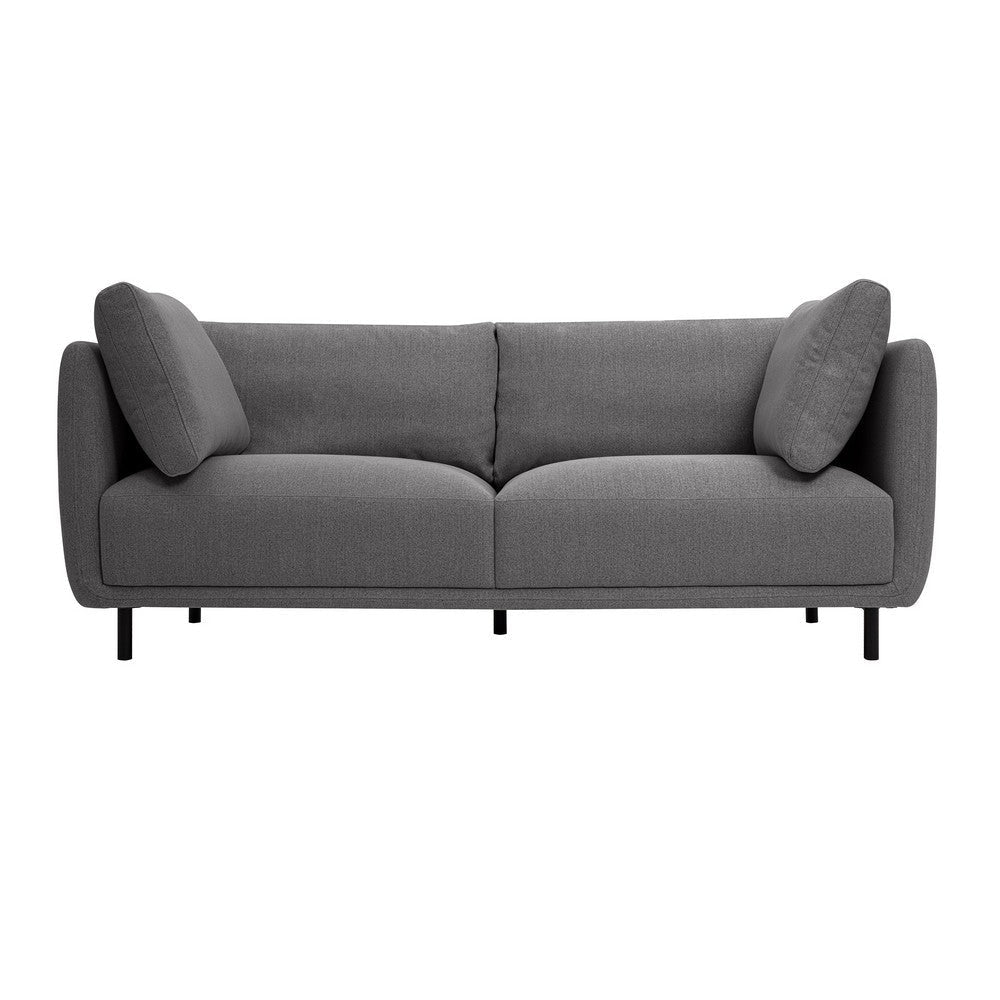 Ayi 79 Inch Sofa, 2 Throw Pillows, Cushioned, Gray Polyester Upholstery By Casagear Home