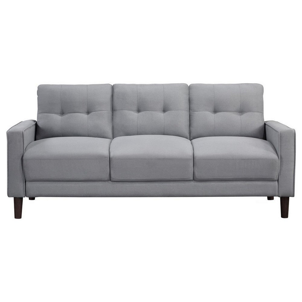 Bow 77 Inch Sofa Grid Tufted Back Track Arms Self Welt Trim Gray By Casagear Home BM309142