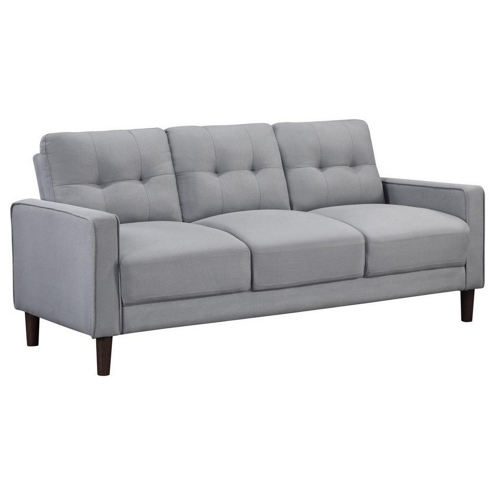 Bow 77 Inch Sofa Grid Tufted Back Track Arms Self Welt Trim Gray By Casagear Home BM309142