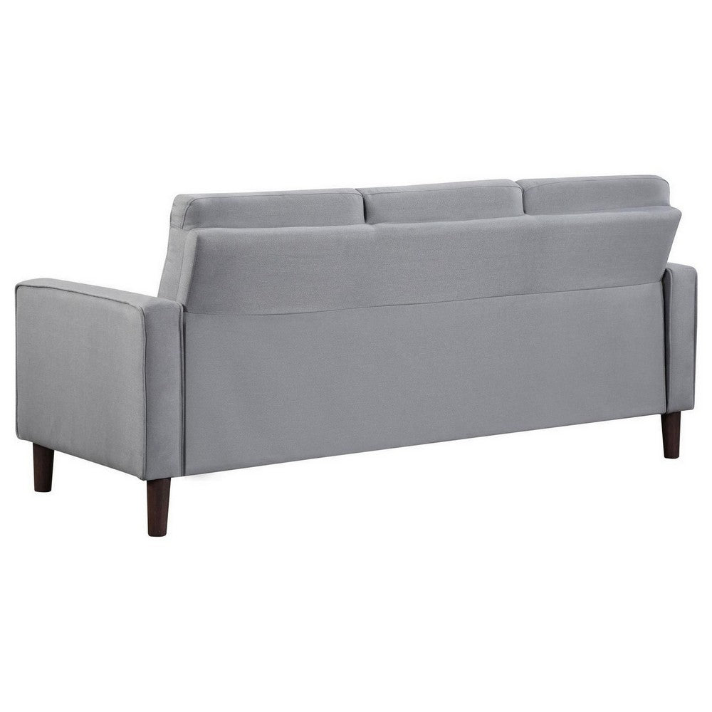 Bow 77 Inch Sofa Grid Tufted Back Track Arms Self Welt Trim Gray By Casagear Home BM309142