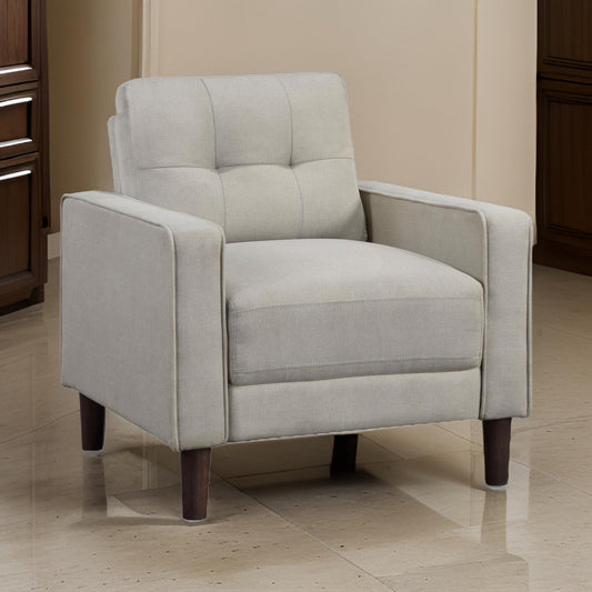 Bow 32 Inch Accent Chair, Grid Tufted, Track Arms, Self Welt Trim, Beige By Casagear Home