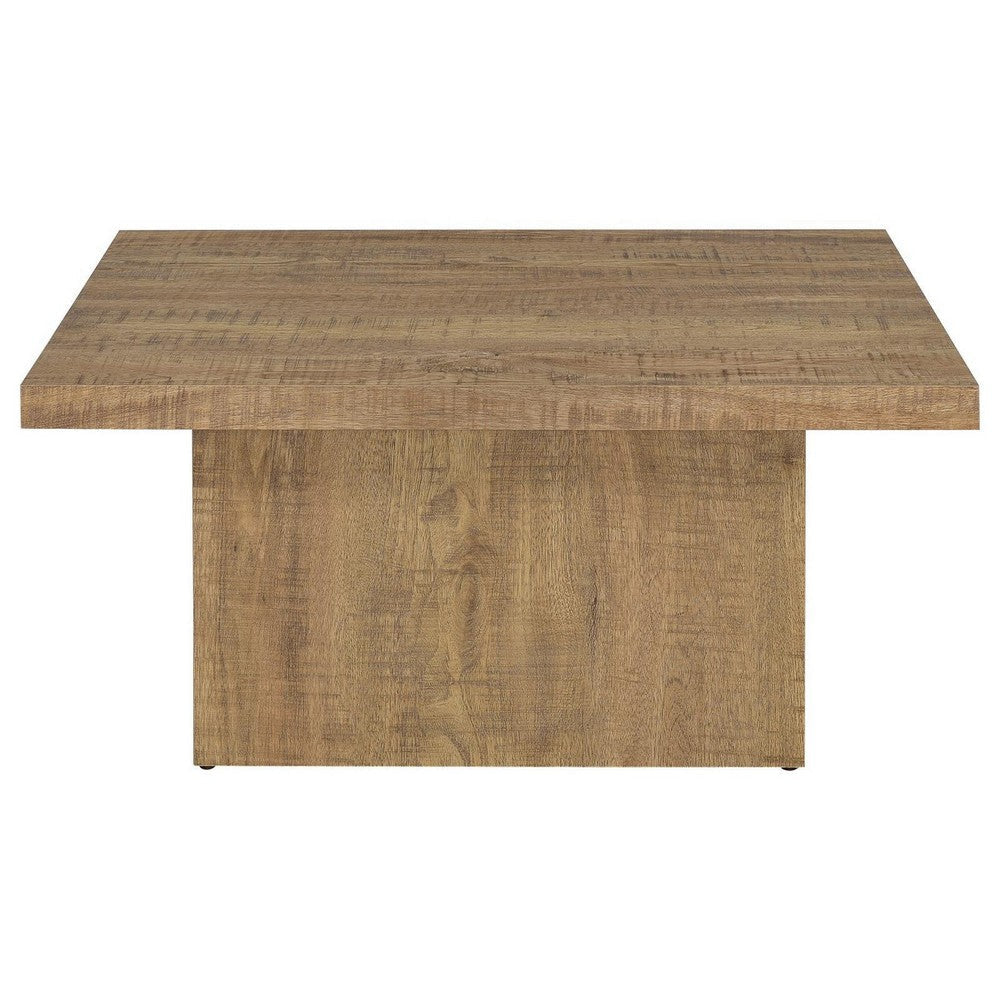 Zet 36 Inch Square Coffee Table with Oversized Block Base Mango Brown By Casagear Home BM309152