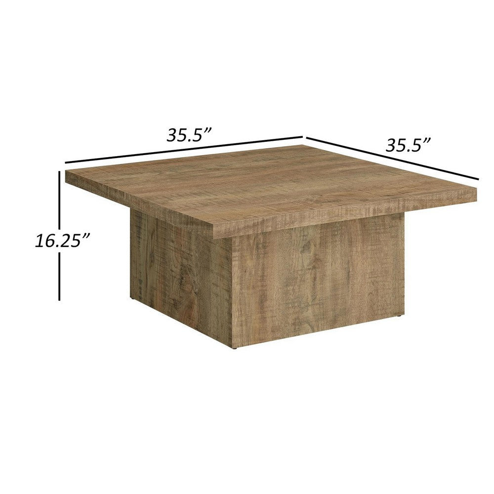 Zet 36 Inch Square Coffee Table with Oversized Block Base Mango Brown By Casagear Home BM309152