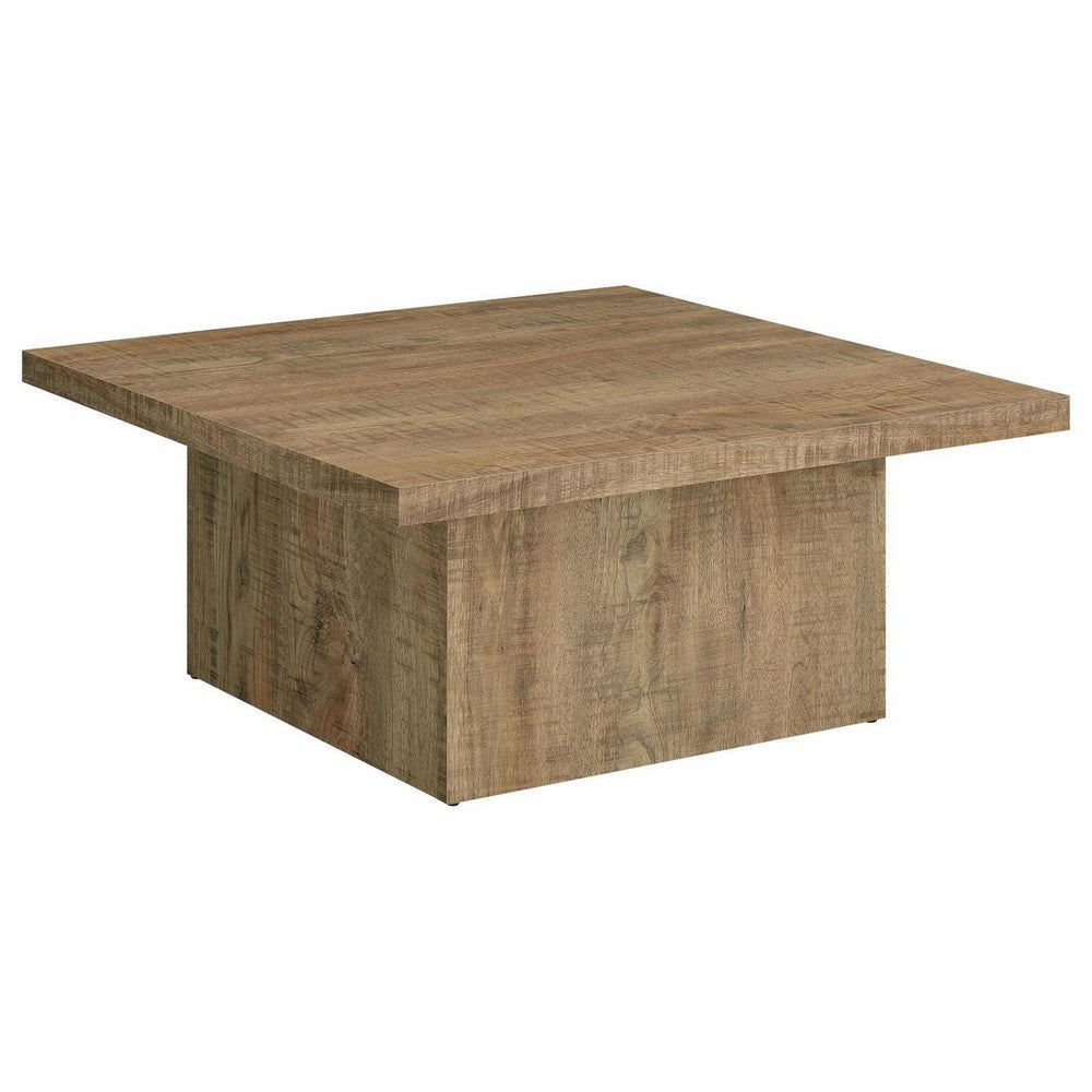 Zet 36 Inch Square Coffee Table with Oversized Block Base Mango Brown By Casagear Home BM309152