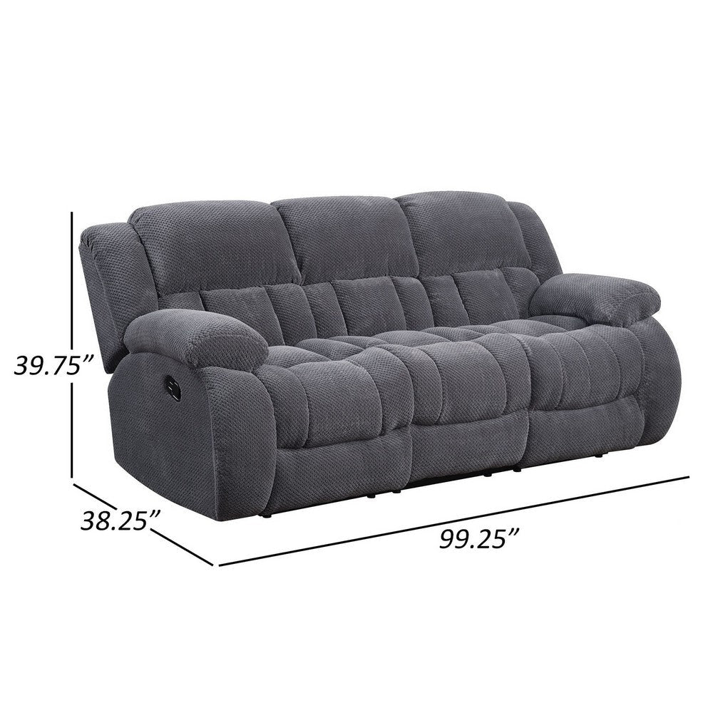 Jak 99 Inch Sofa Power Recliner Padded Backrest Charcoal Gray Fabric By Casagear Home BM309154