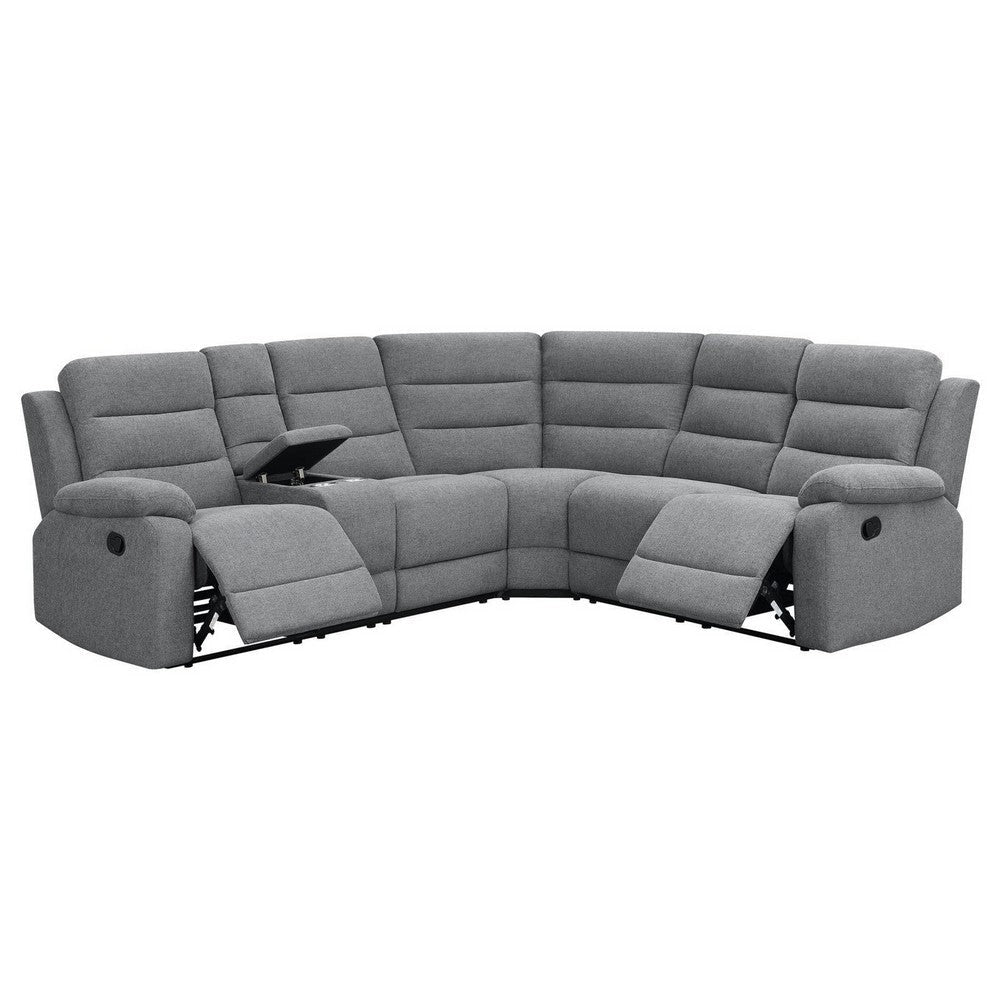 106 Inch 3 Piece Sectional Sofa Manual Recliner Dual AC/USB Smoke Gray By Casagear Home BM309158