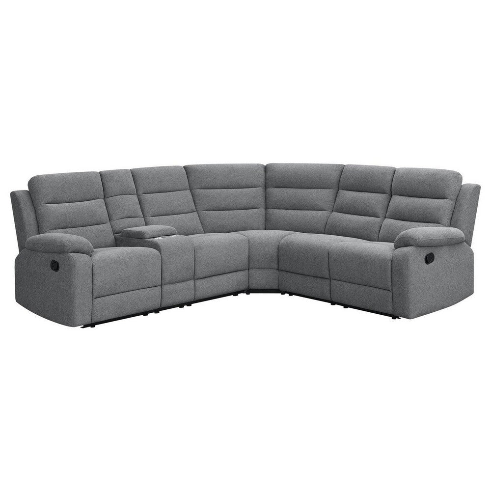 106 Inch 3 Piece Sectional Sofa Manual Recliner, Dual AC/USB, Smoke Gray By Casagear Home