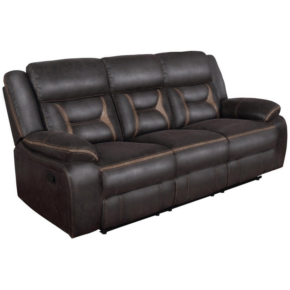 87 Inch Sofa, Manual Motion Recliner, 2 AC and 2 USB, Brown Faux Leather By Casagear Home