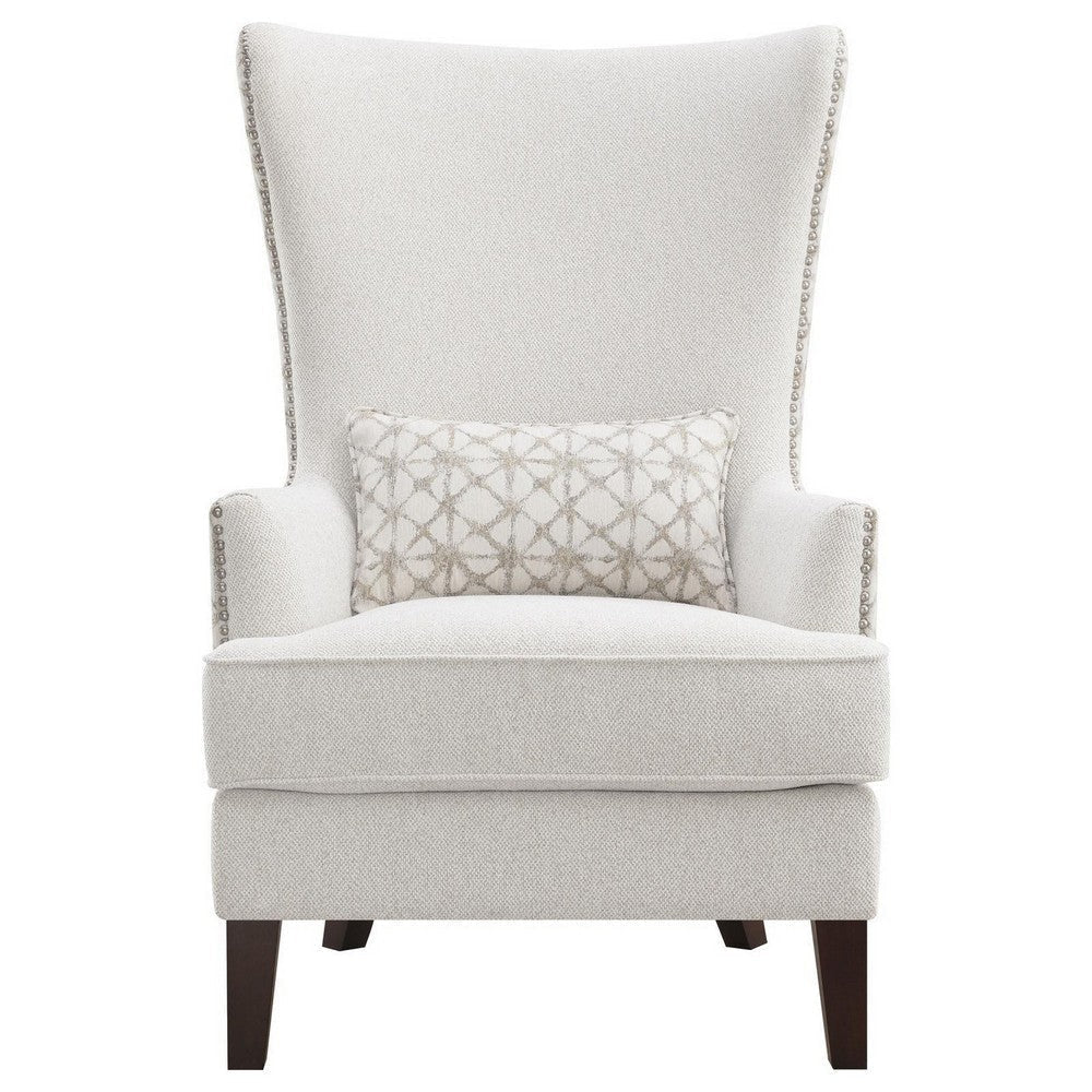 31 Inch Accent Armchair Elegant Wingback Rubberwood Latte Beige Fabric By Casagear Home BM309160