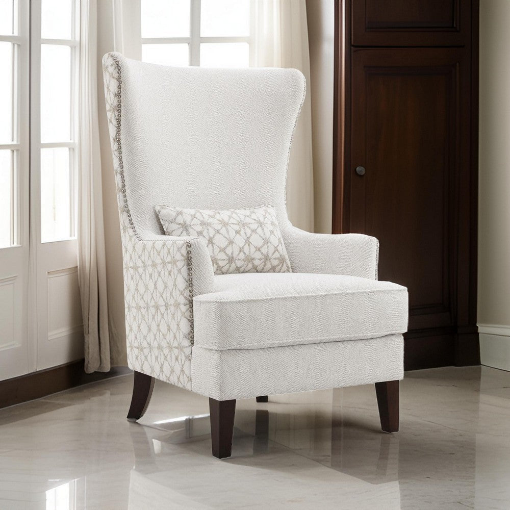 31 Inch Accent Armchair Elegant Wingback Rubberwood Latte Beige Fabric By Casagear Home BM309160