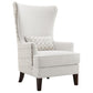 31 Inch Accent Armchair, Elegant Wingback, Rubberwood, Latte Beige Fabric By Casagear Home